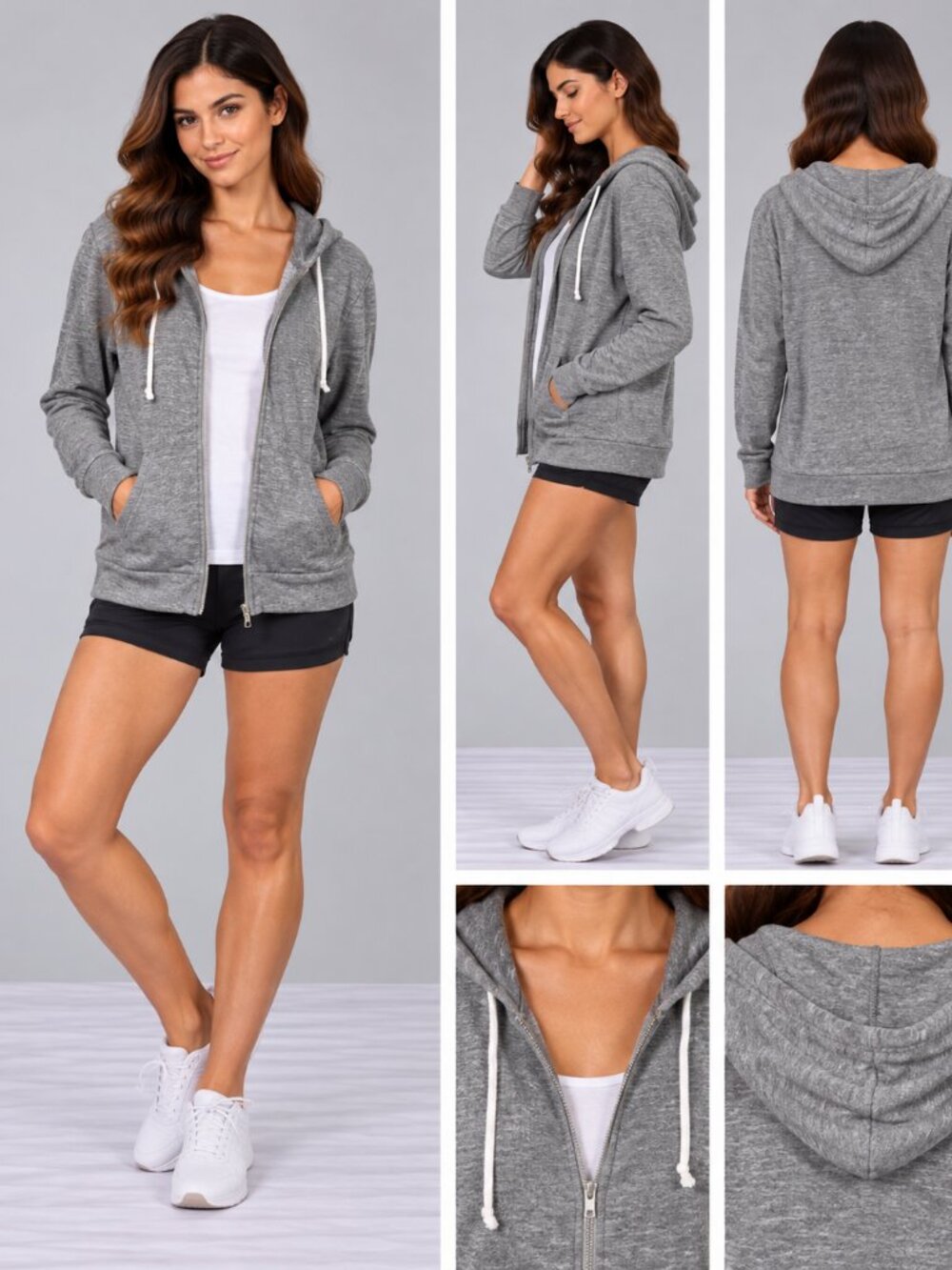 Alternative Apparel Gray Full Zip Fleece Hoodie Pockets Size S